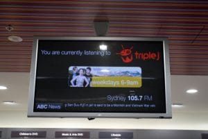 Digital Signage promoting JJJ by streaming audio and ABC streaming news