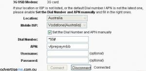 3G Modem vodafone settings