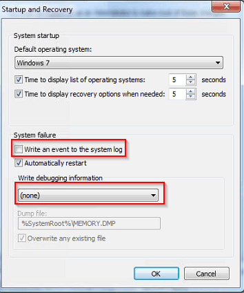 Blue Screen of Death - Windows Startup and Recovery Settings